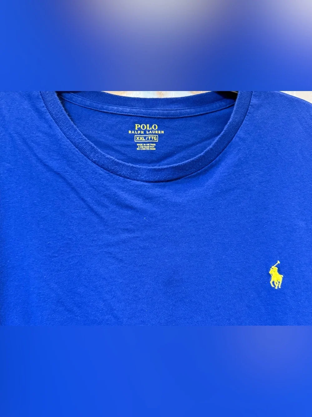 Polo by Ralph Lauren Men’s Short Sleeve Crew T-Shirt - Blue with Yellow Logo XXL